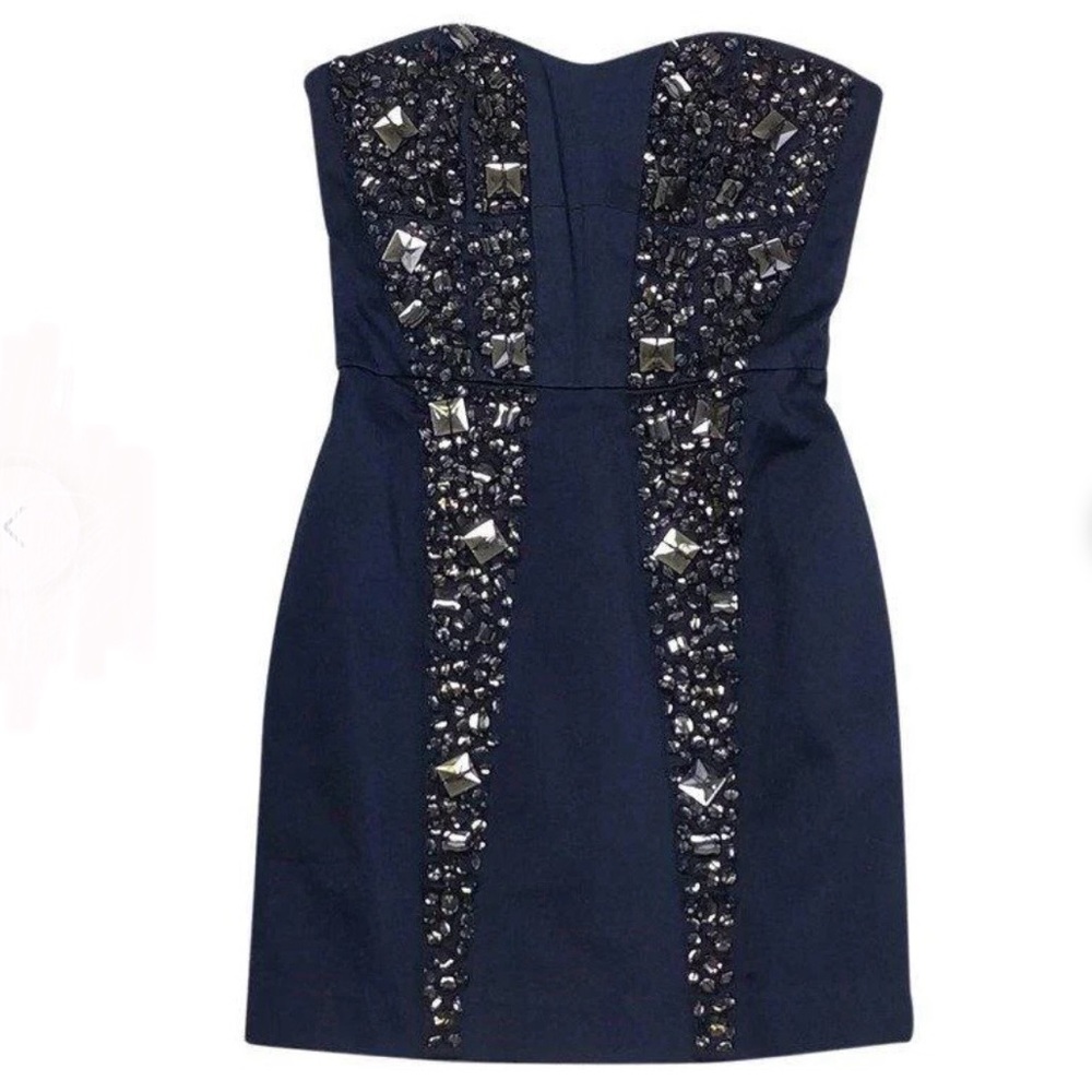 FRENCH CONNECTION navy blue strapless gemstone dress